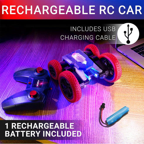 Force1 4WD 360 2.4GHz Tornado+ Remote Control Car for Kids- Double Sided Fast RC Cars with LED Interactive Display