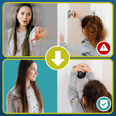 (4 Pack) Child Safety Door Knob Cover Hard-to-Remove Dual-Lock Door Handle Covers for Kids - Reusable Baby Proof Door