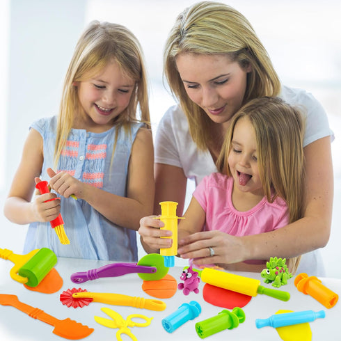Play Dough Tools Kit, 12 pcs Plastic Playdough Tools with Extruders, Scissors, Rollers and Cutters in Random Color