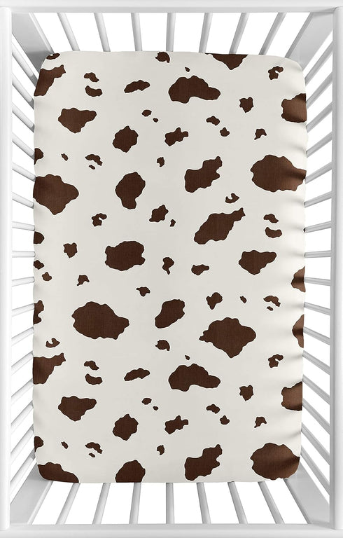 Sweet Jojo Designs Brown Cow Print Baby Boy Fitted Mini Crib Sheet for Western Collection