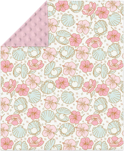 Summer 30x40 Boho Mermaids Floral Baby Blankets for Girl Beach Seashells Conch Tropical Flowers Soft Mink Dotted