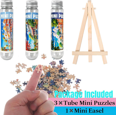 Small Jigsaw Puzzles for Adults 150 Pieces Vintage American Street View Mini Puzzles, 6 x 4 Inches, 3 Pcs, Mini Easel