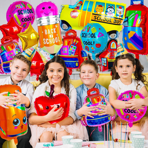 ZHWKMYP 38 Pcs Back to School Balloons, School Helium Mylar Balloon, Apple Pencil Crayon Bus Helium Foil Balloons