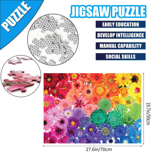 Jigsaw Puzzles for Adults, 2 Pack 1000 Pieces, Flower & Colorful Succulent Puzzles for MOM, Women & Men
