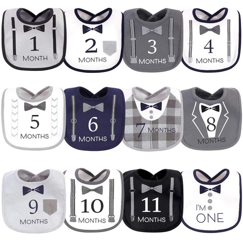 Hudson Baby Monthly Milestone Interlock Bibs 13pk, Brand New, One Size