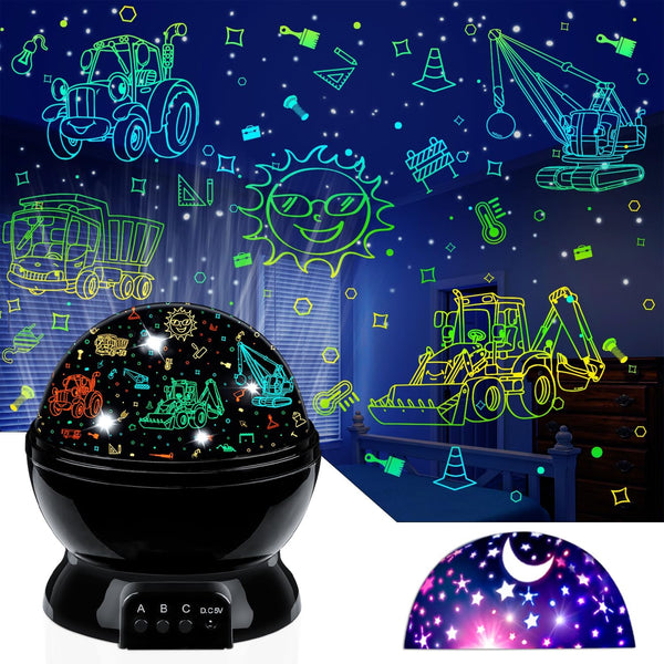 Car Truck Night Light Projector Toys for Boys Age 3-5, 360 Degree Rotation with 17 Colors Changing Baby Ceiling Light
