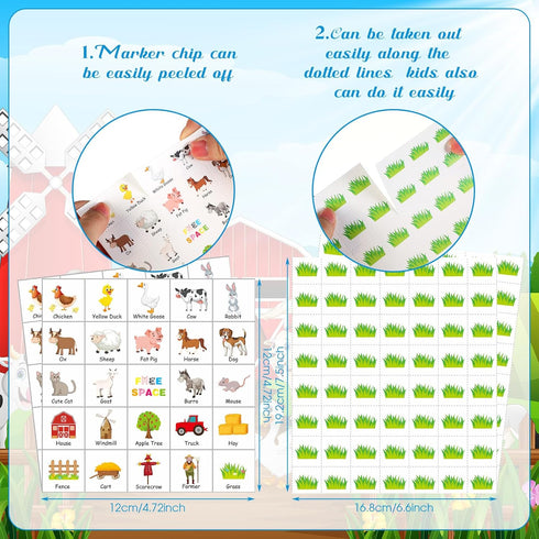 Liliful 35 Pcs Farm Party Bingo Game, Barnyard Birthday Bingo Cards for Kids, Adults, and Family Activities