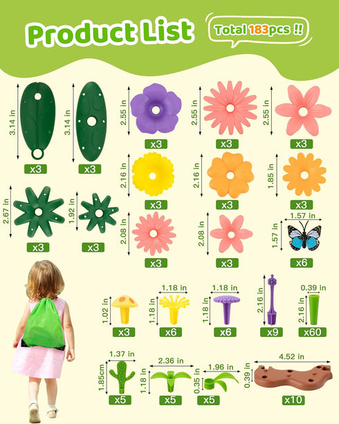 183 Set 3 4 5 6 7 Flower Garden Building Toys for Girls: PCS Kids Gardening Kit Gifts for Year Old Toddler