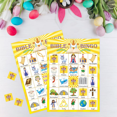 ADELULU 30 Players Bible Bingo Game for Kids - Vacation Sunday School Christian Church Game - Activities Easter Gifts