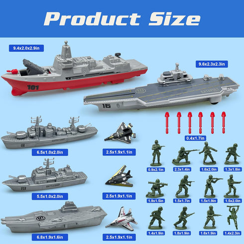 Playset, 12 3 3 3 4 5 6 Aircraft Carrier Toy Military Toys, Launch Battleship Toy with Pcs Green Army Men, Small Yets