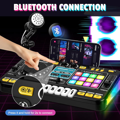 3 4 5 6 Set DJ Mixer for Kids, Toddler DJ Mixing Table with DJ Turntable, Game Mode, Light & Speed Control