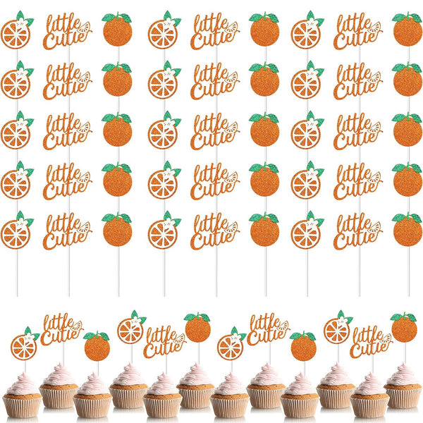 Zonon 48 Pieces Little Cutie Glitter Cupcake Toppers - Baby Shower Decorations - Tangerine Theme Citrus Cake Topper