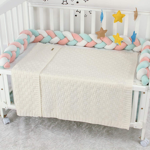LAWKUL Knit Baby Blankets, White Cable Newborn Receiving Blanket, Soft Swaddle for Crib Stroller, 40"x30"