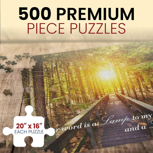 500 4-in-1 Set Christian Puzzles for Adults Pieces - Bible Jigsaw Puzzles with Scripture Verses - Religious Puzzles