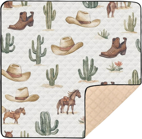 Selerdon Baby Play Mat Western Cowboy Horse Cactus Shoes 50" X 50" Play
