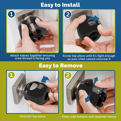 (4 Pack) Child Safety Door Knob Cover Hard-to-Remove Dual-Lock Door Handle Covers for Kids - Reusable Baby Proof Door
