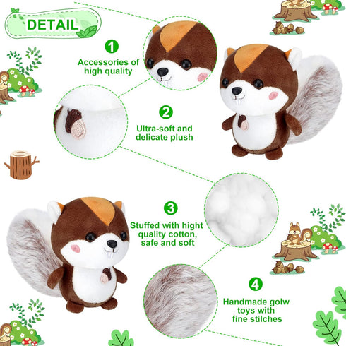 Sosation 6 Pcs Squirrel Stuffed Animal Plush - 4.7 Inch Cute Squirrel Toy Keychain for DIY Birthday Party