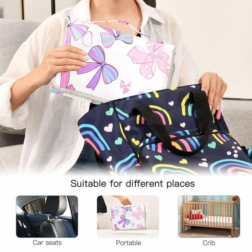 VEKELEE Pretty Pink Bows Portable Diaper Changing Pad for Baby, Waterproof & Foldable Changing Mat, Soft & Comfortable