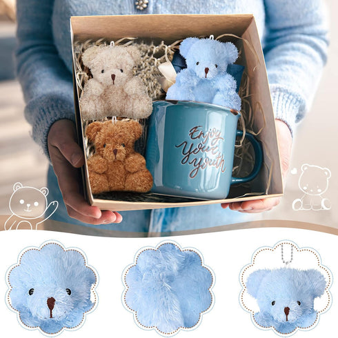Threan 8 Pcs Mini Plush Bears, 4'' Small Bear Bulk Stuffed Animal Toys, Tiny Soft Dolls for Keychain Baby Shower Favors