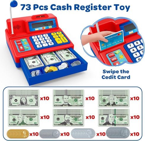 3, 4, 5, 6, 7, 8+ 103 Playset 4-8 Bstoyder Calculator Cash Register Toy Gift for Kids Age Year Old, Pcs Grocery Store