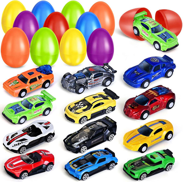12Pack Prefilled Easter Eggs with Toys Inside, Easter Egg with Die-cast Racing