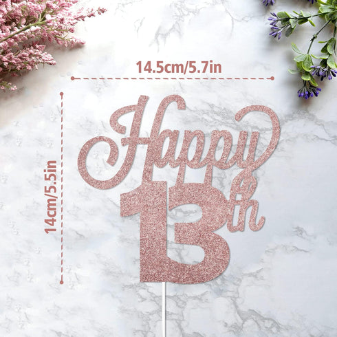 LINGTEER Happy 13th Birthday Cake Topper, Cheers to Thirteen Years Old Birthday Party Cake Centerpieces Decorations