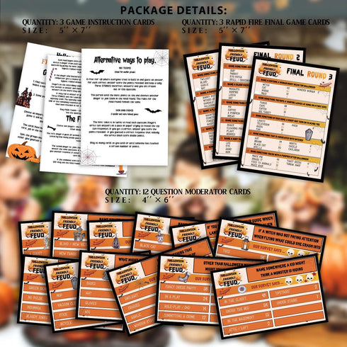 Halloween Friendly Feud Quiz - Family Feud Trivia Game for Baby Shower, Game Night, and Family Activity - 004I