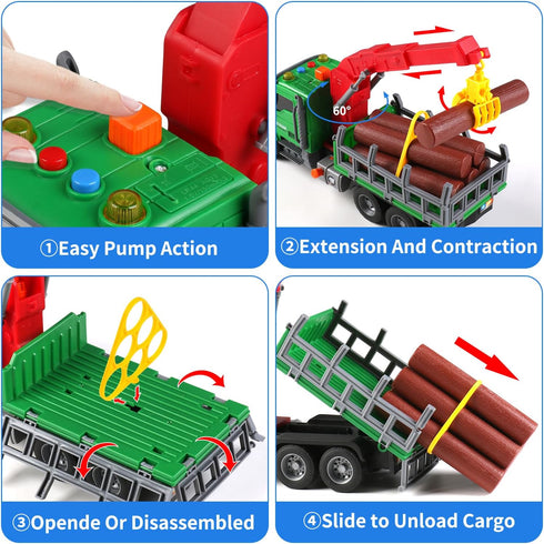 DWIRCTOYS 3 4 5 6 6 Kids Toys for Year Old Boys,Farm Logging Truck Toy with Loading Crane and Trunks