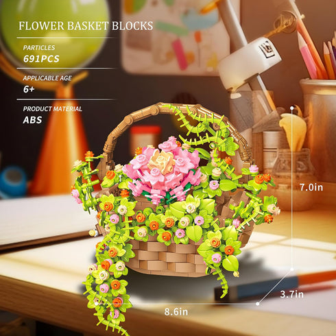 PoseablePals Set Day691PCS Flower Bouquet Building with LED Light, Flowers Basket Bonsai Botanical Collection Building
