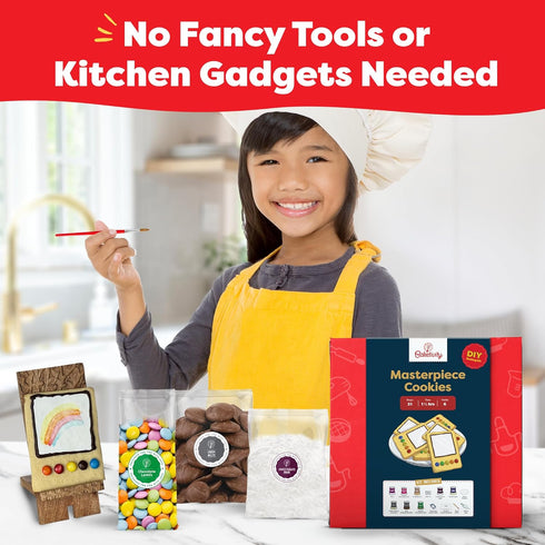 Set 6-12 Baketivity Masterpiece Cookies Kids Baking Kit - Cooking Kit for Kids with Premeasured Ingredients, Step by