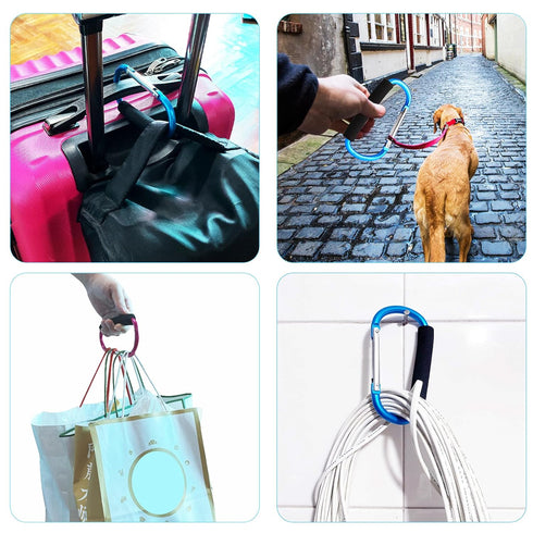 4 Pack Large Carabiner Stroller Hooks, 5.5" D Style Click and Carry Bag Carrier (Light Blue and Rose Red)