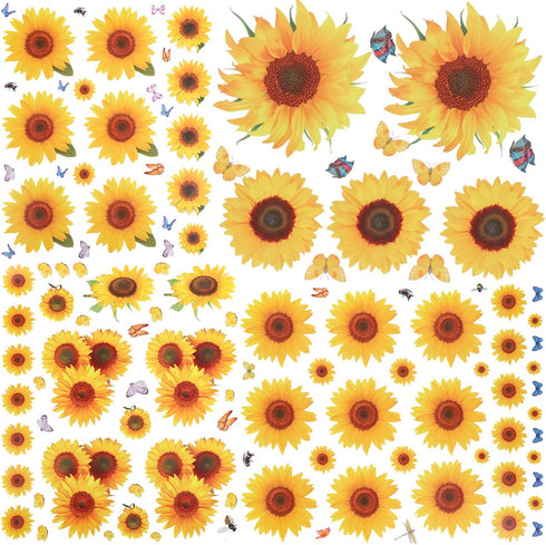 135 Pcs Sunflower Wall Sticker, Removable 3D Waterproof Decor for Kids, Mother's Day, Bathroom, Kitchen