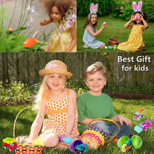 Atiger 12pcs Set Easter Basket Stuffers for Kids Egg Fillers, Pull Back Cars Truck Vehicles for Boys Girls, Mini