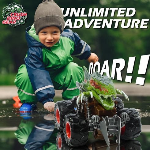 3-5 5-7, 4-7 Oriate Friction Powered ATV Dinosaur Monster Truck Toys, Push and Go Toy Cars Velociraptor Dinosaurs Stunt