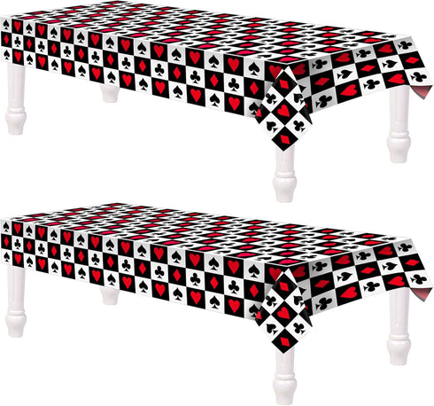 2 Pieces Poker Tablecloth | Casino Theme Party Decorations | Las Vegas Table Cover, 54 x 108 Inch