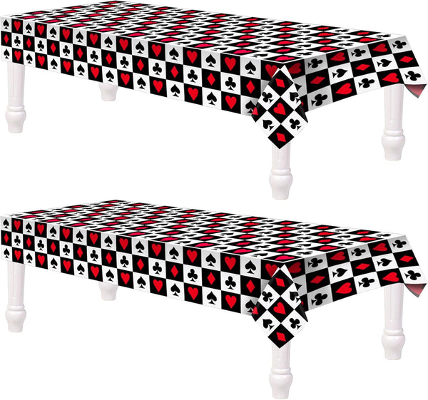 2 Pieces Poker Tablecloth | Casino Theme Party Decorations | Las Vegas Table Cover, 54 x 108 Inch