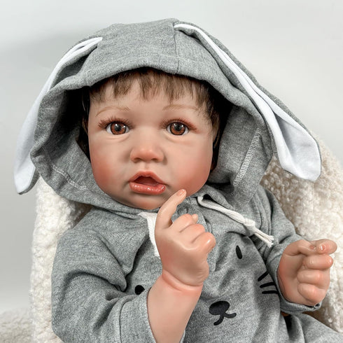 Realistic Reborn Baby Dolls Boy - 22 Inches Soft Vinyl Baby Doll Toy with Bunny Jumpsuit, Gift for Kids Age 3+