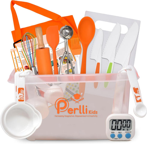 PERLLI Kids Real Cooking Set for Cooking and Baking 31 Pc. Gift