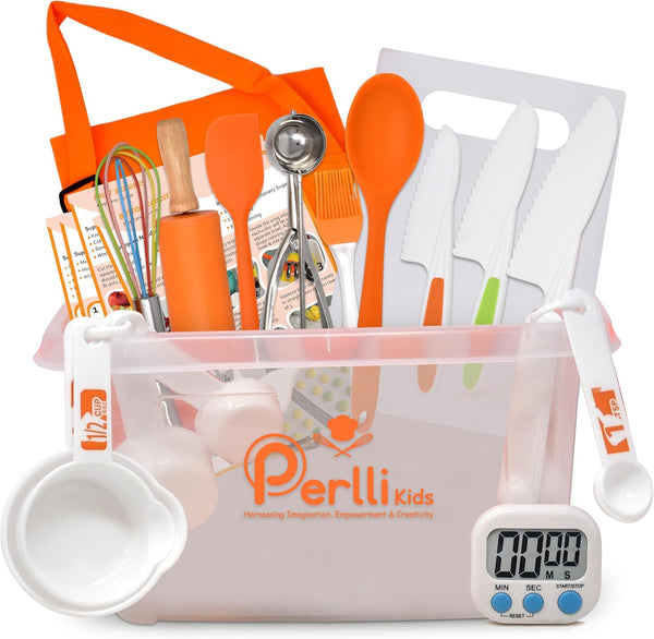 PERLLI Kids Real Cooking Set for Cooking and Baking 31 Pc. Gift