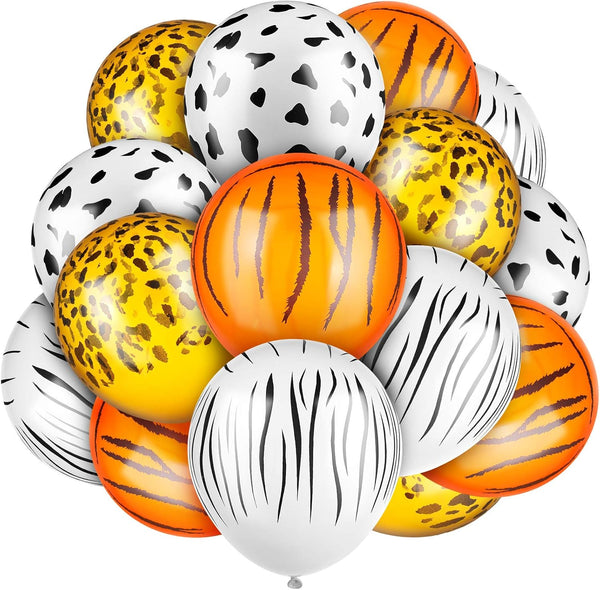 24 Pieces Jungle Animal Print Balloons for Jungle Safari Theme Party Decorations - Tiger Leopard Cow Zebra Balloons