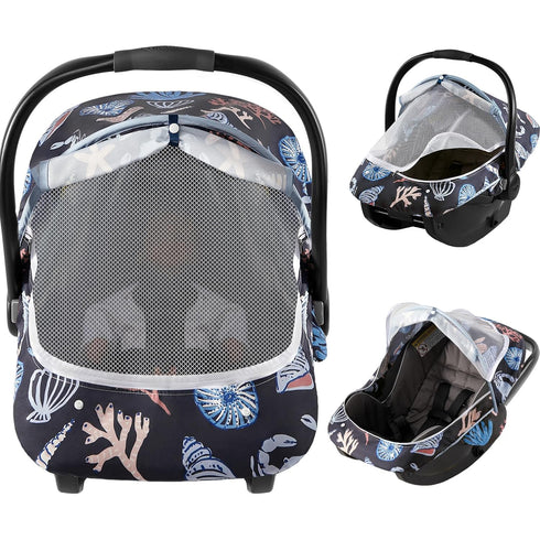 Baby Car Seat Cover, 2-in-1 Breathable Carseat Shade Protection & Mosquito Net,