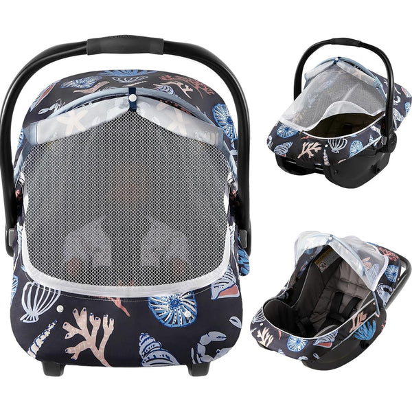 Baby Car Seat Cover, 2-in-1 Breathable Carseat Shade Protection & Mosquito Net,