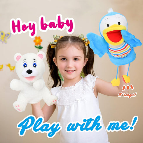 Hopearl Plush Bird Hand Puppet, Interactive Toy for Storytelling and Teaching, Movable Mouth, Blue, 16''