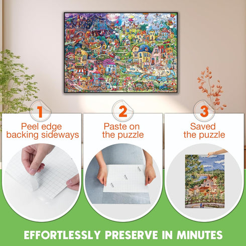 64 8x1000-Piece Nariolar Ultra-Adhesion Transparent Puzzle Glue Sheets, Puzzle Saver Sheets for Preserving Up