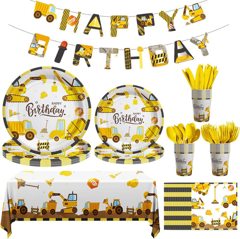 Cecnamt Construction Birthday Decorations, 170 Pcs Construction Birthday Party Supplies Including Banner,