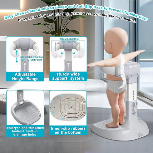 shengkefty Anti-Pinch 6-36 Baby Shower Stand with Anti-Slip Base & Silicone, Adjustable Foldable Baby Bath Support