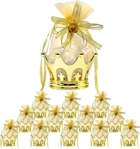 JC HUMMINGBIRD JCHB12 Pieces Fillable Gold Crown with Flower Pouch, Party Favors