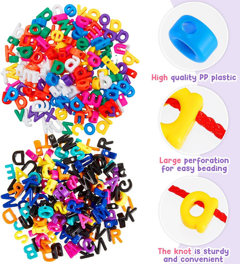 Wesiti 408 Pcs Lacing Letters Alphabet Learning Toys for Toddlers, ABC Beads for Fine Motor Skills & Spelling