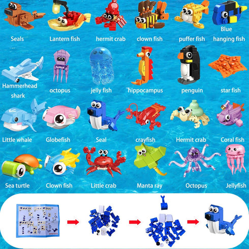VEMBAP 24 Pack Set, Party Favor for Kids Building Mini Ocean Animals Building Blocks Toy for Goodie Bag Stuffers