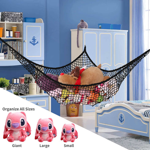 LXUNYI Jumbo Stuffed Animal Hammock, Mesh Toy Storage Net Holder for Kids, 84 Inch Black Organizer for Bedroom